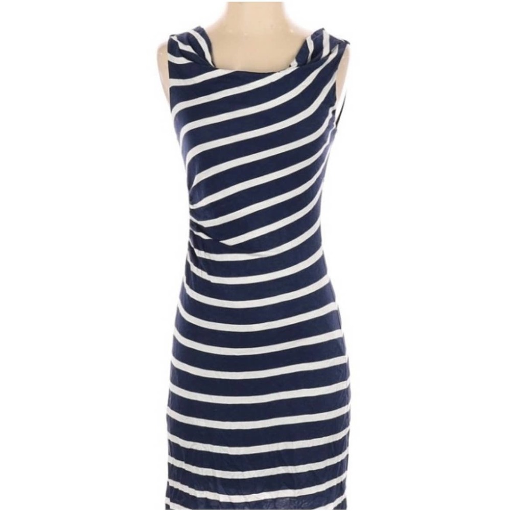 Ann Taylor LOFT Blue White Striped Cowl Neck Sleeveless‎ Summer Dress Size M